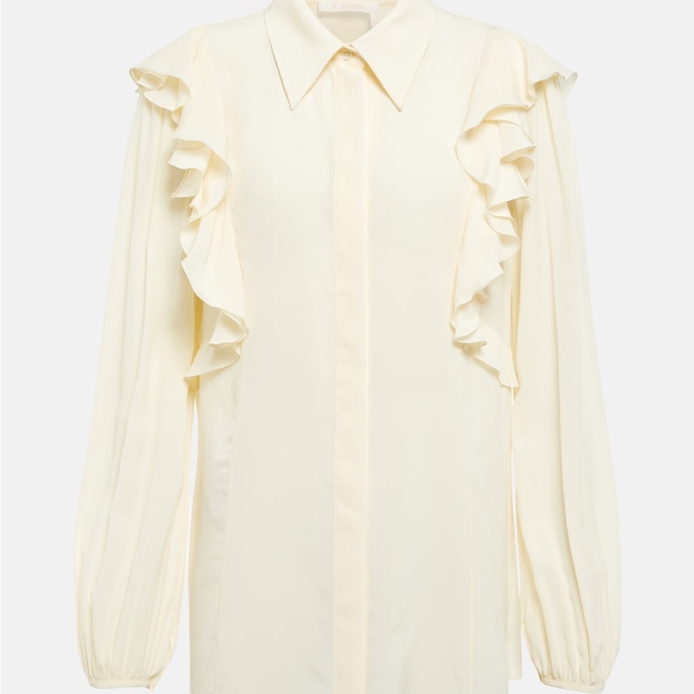 CHLOÉ
Ruffle-trimmed silk blouse

Designer color name: Coconut Milk